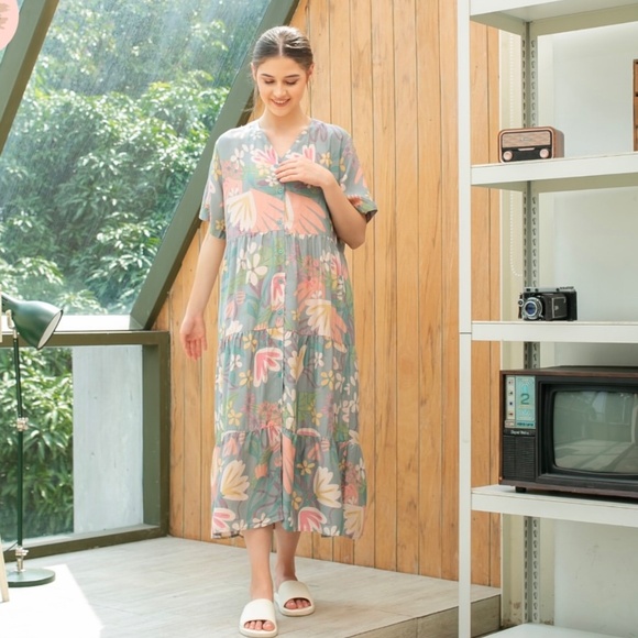 Button Front Dress , Simple Dress with Pocket, Floral Summer dress - Picture 4 of 10